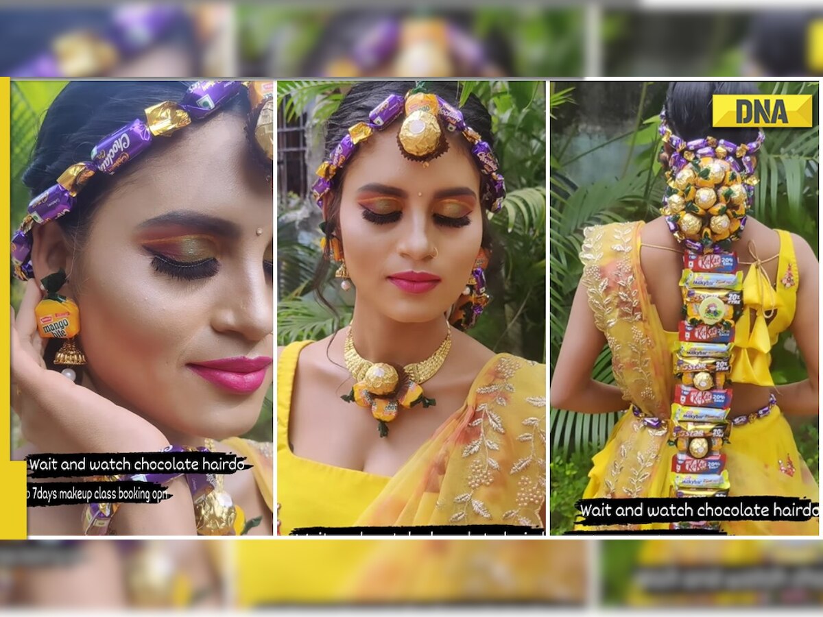 Viral video: Desi bride's 'chocolate' hairstyle stuns internet, netizens say 'heights of kuch bhi'