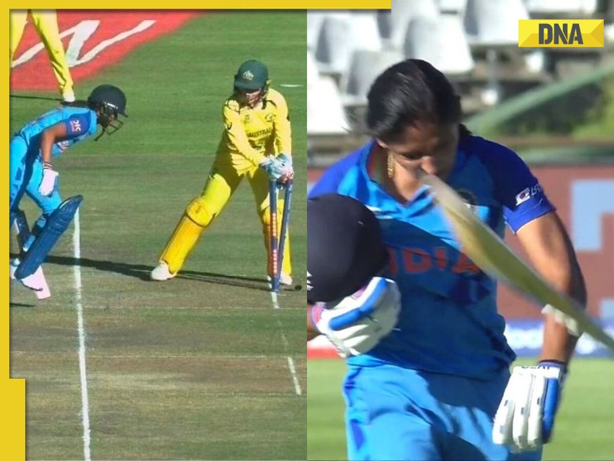 Watch: Harmanpreet Kaur throws bat in frustration after getting out in an unfortunate manner in T20 WC semi-final