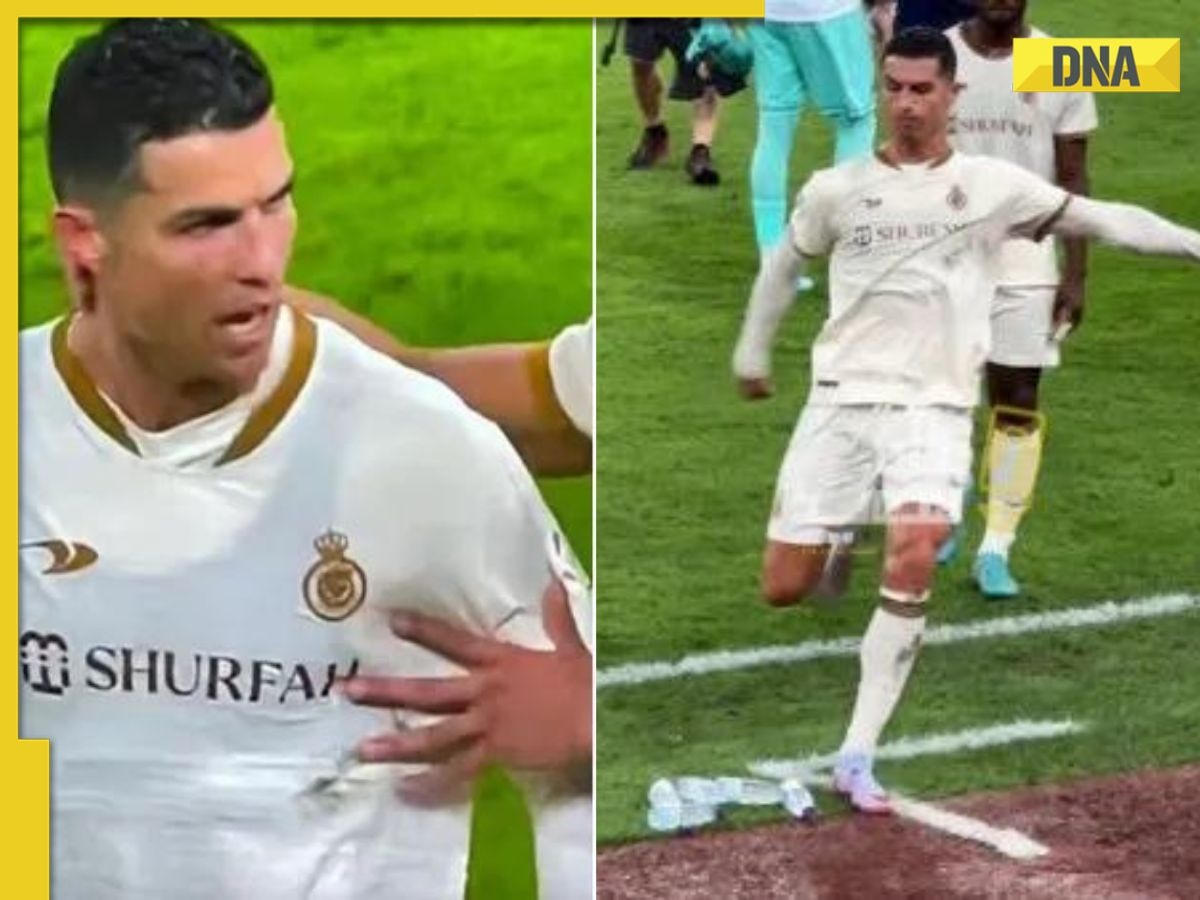 Watch: Cristiano Ronaldo gets angry, kicks bottle as fans chants Lionel Messi's name