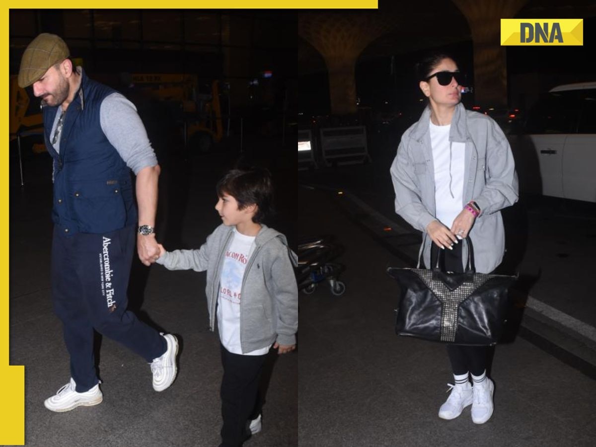 Watch: Saif Ali Khan and family leave for vacation, Kareena Kapoor twins with son Taimur