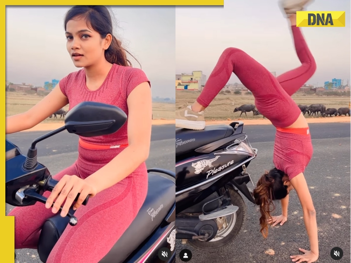 Girl on scooty performs risky yoga stunt, viral video impresses internet