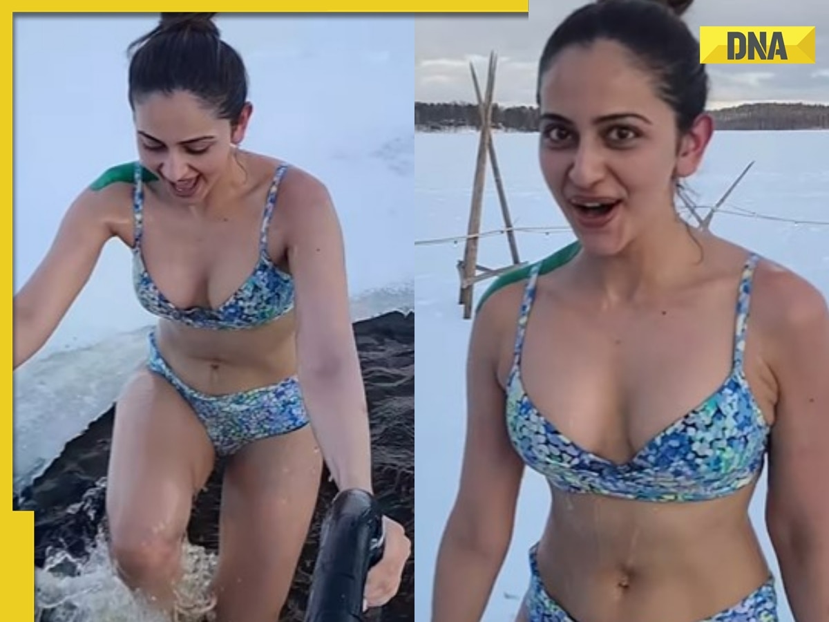 Watch Rakul Preet Singh Takes Dip In Ice Cold Water Wearing Bikini Fans Say Proof She Is Too Hot