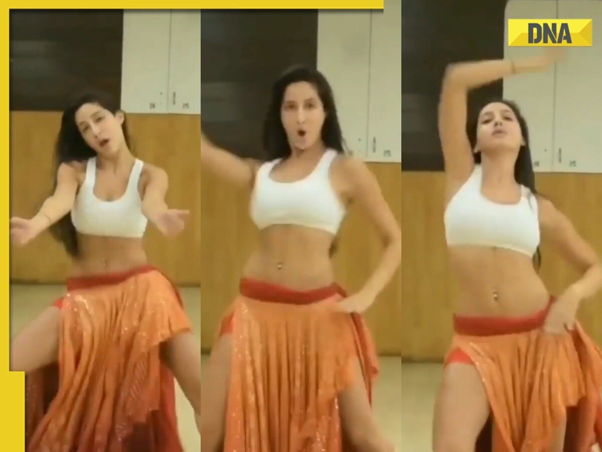 Viral video Nora Fatehis sexy dance in sports bra, thigh-high slit dress burns the internet, watch image