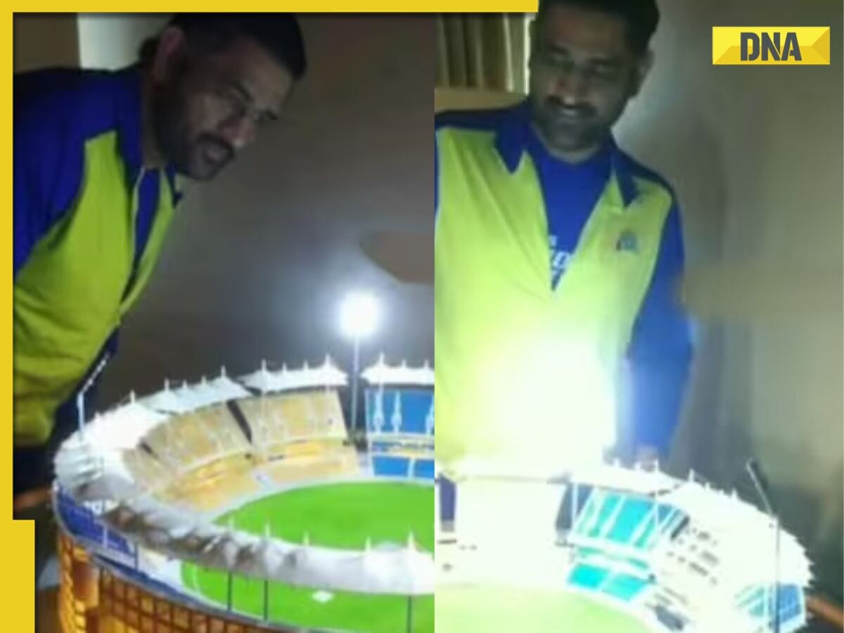 Watch: MS Dhoni is all smiles as CSK fan gifts him a miniature Chepauk Stadium model, video goes viral