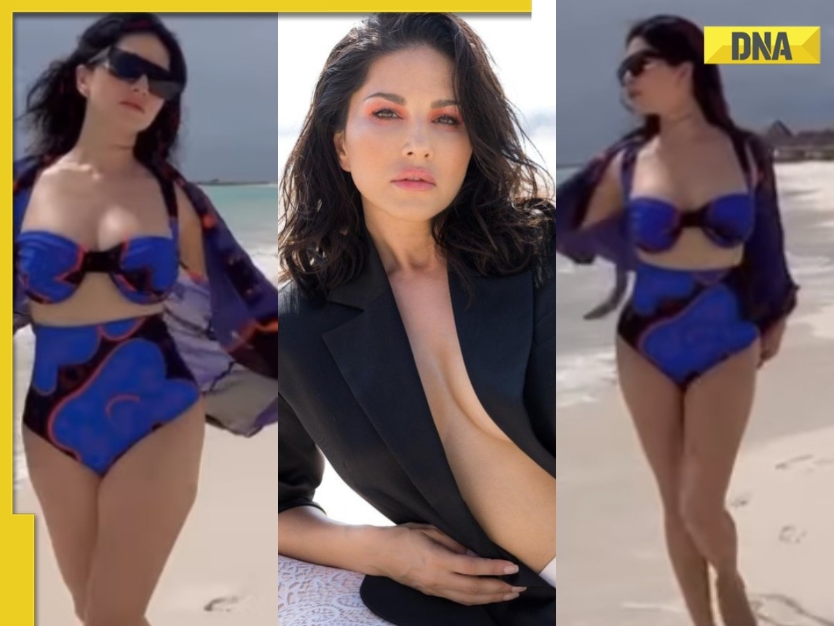 Sunny Leone Blue Film Hot Sexy - Viral video: Sunny Leone burns the internet in sexy blue bikini, wears  blazer with no top, watch