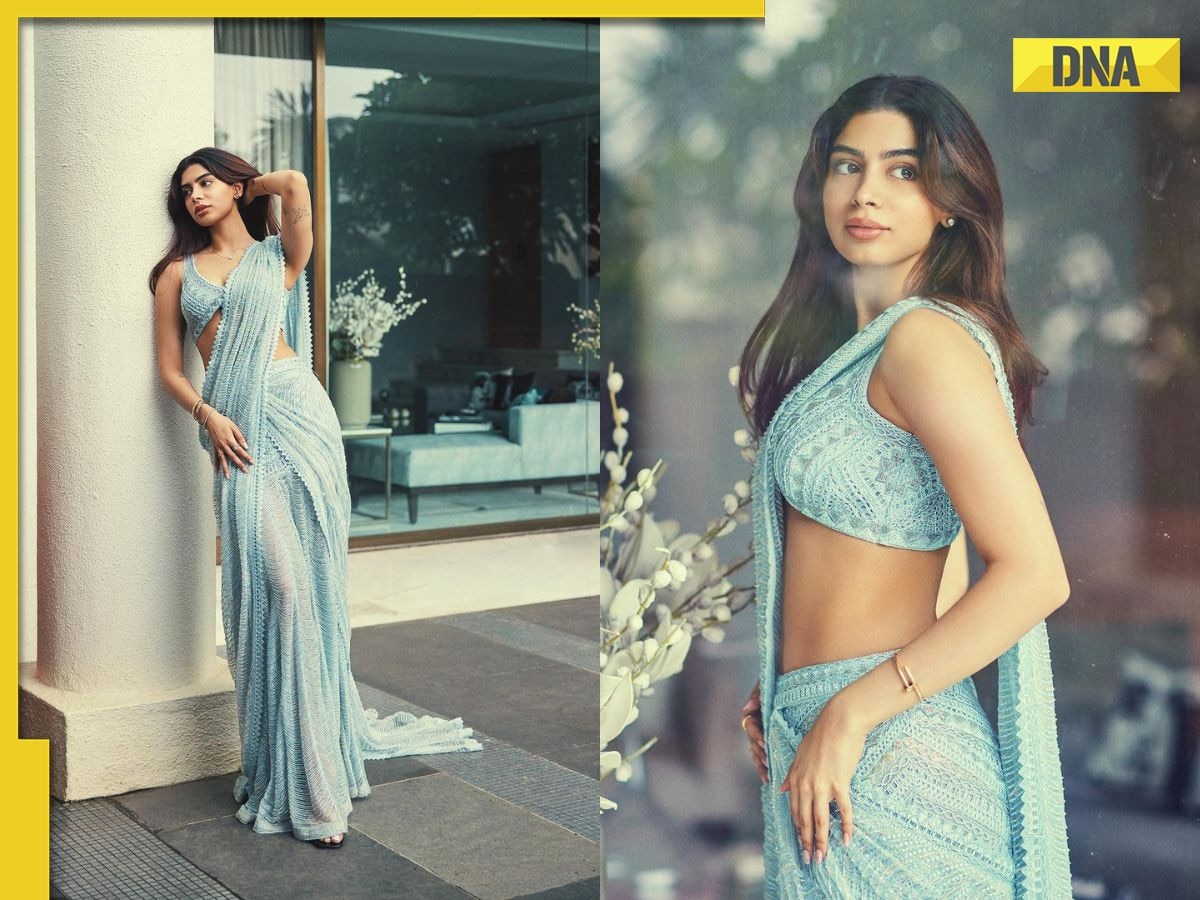 Khushi Kapoor looks unreal in ice blue lehenga saree worth Rs 2 lakh