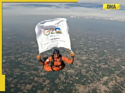 Viral video: Air Force officer skydives from 10,000 feet, waves G20 flag mid-air, watch
