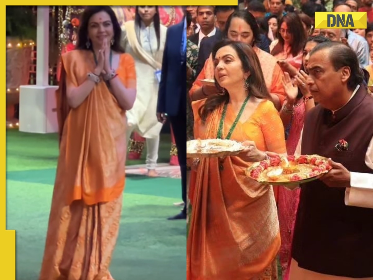 Viral video: Nita Ambani dons orange saree with diamond and emerald 'kadas', performs Ganpati aarti at Antilia, watch