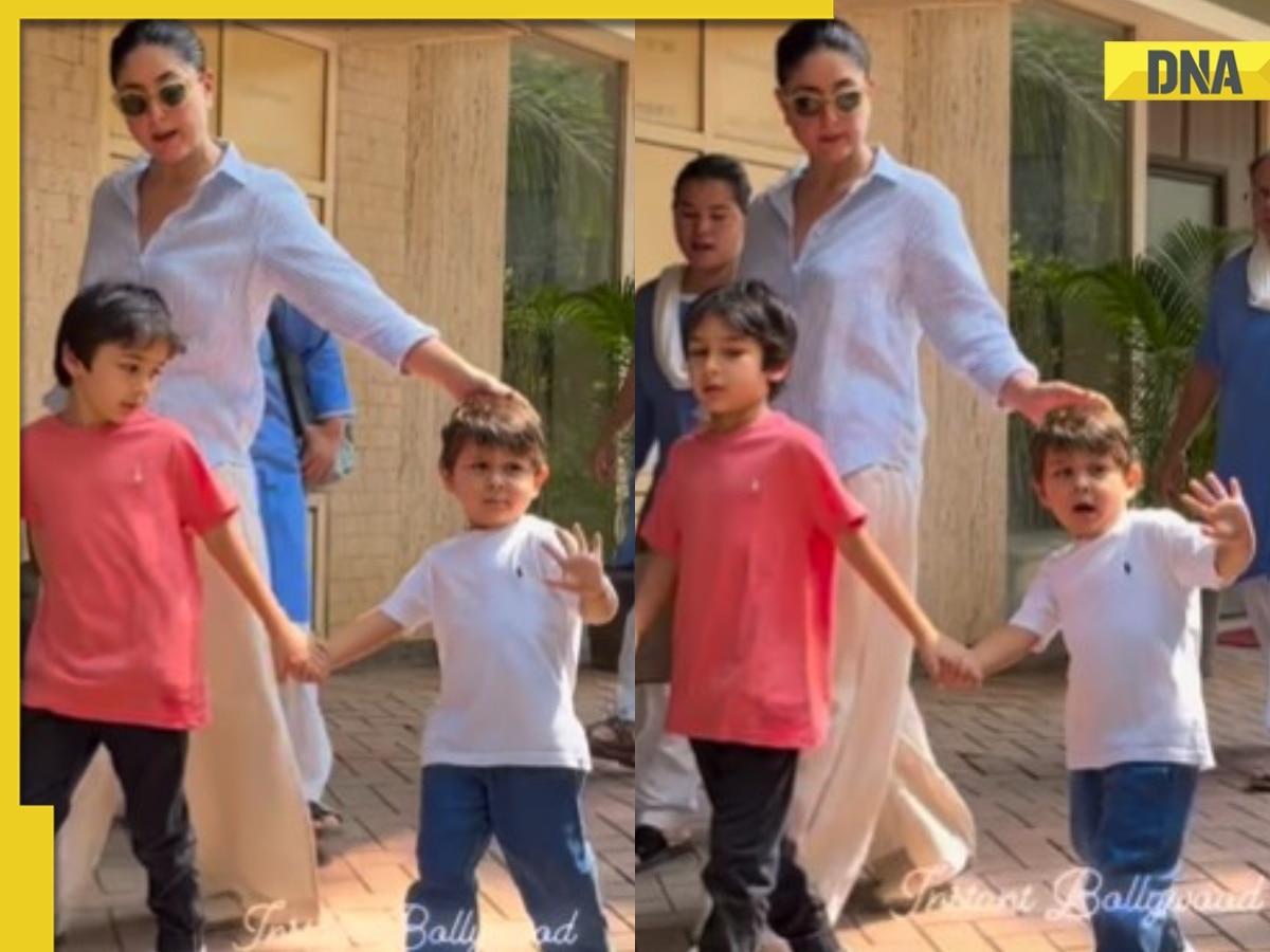 Kareena Kapoor's son Jeh say hi to paps, walks holding Taimur's hand: Watch