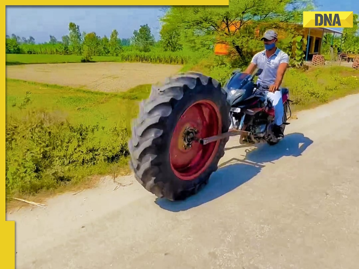 Viral video: Man attaches tractor tire to Bajaj Pulsar, internet calls him 'desi ghost rider'