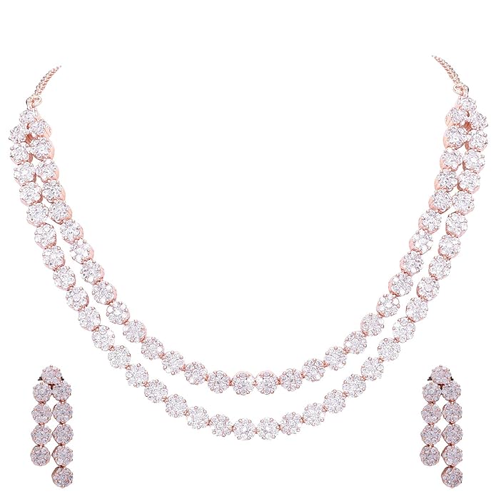 Rose Gold American Diamond Necklace Set Pink CZ Diamond 