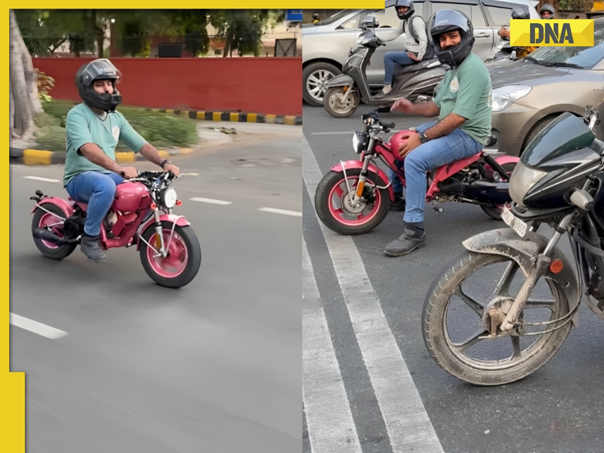 Man rides mini pink Bullet on Delhi street, viral video shows people’s reaction