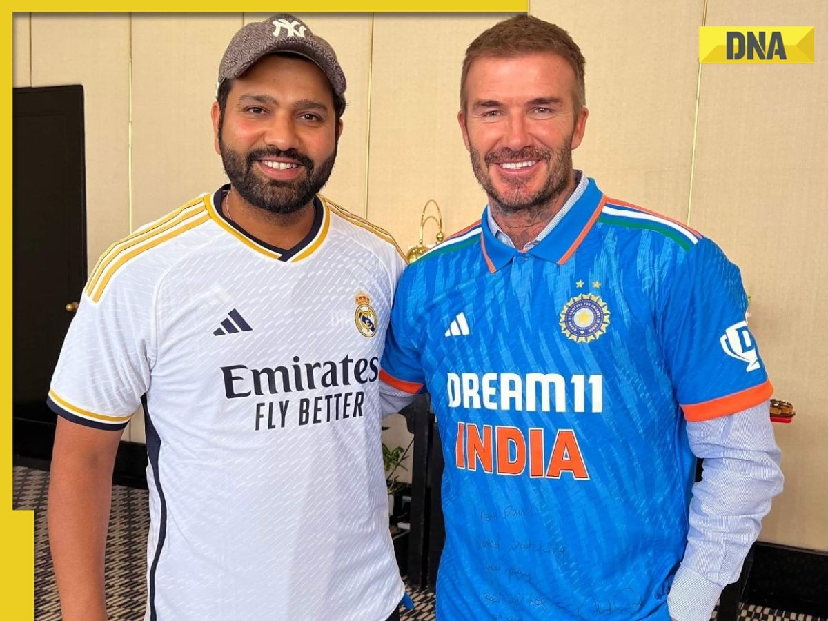 Rohit Sharma presents Team India jersey to David Beckham, receives Real Madrid shirt from football legend