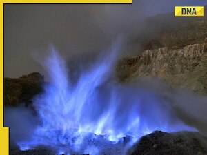 Viral video: Mesmerizing electric-blue flames erupting from volcano