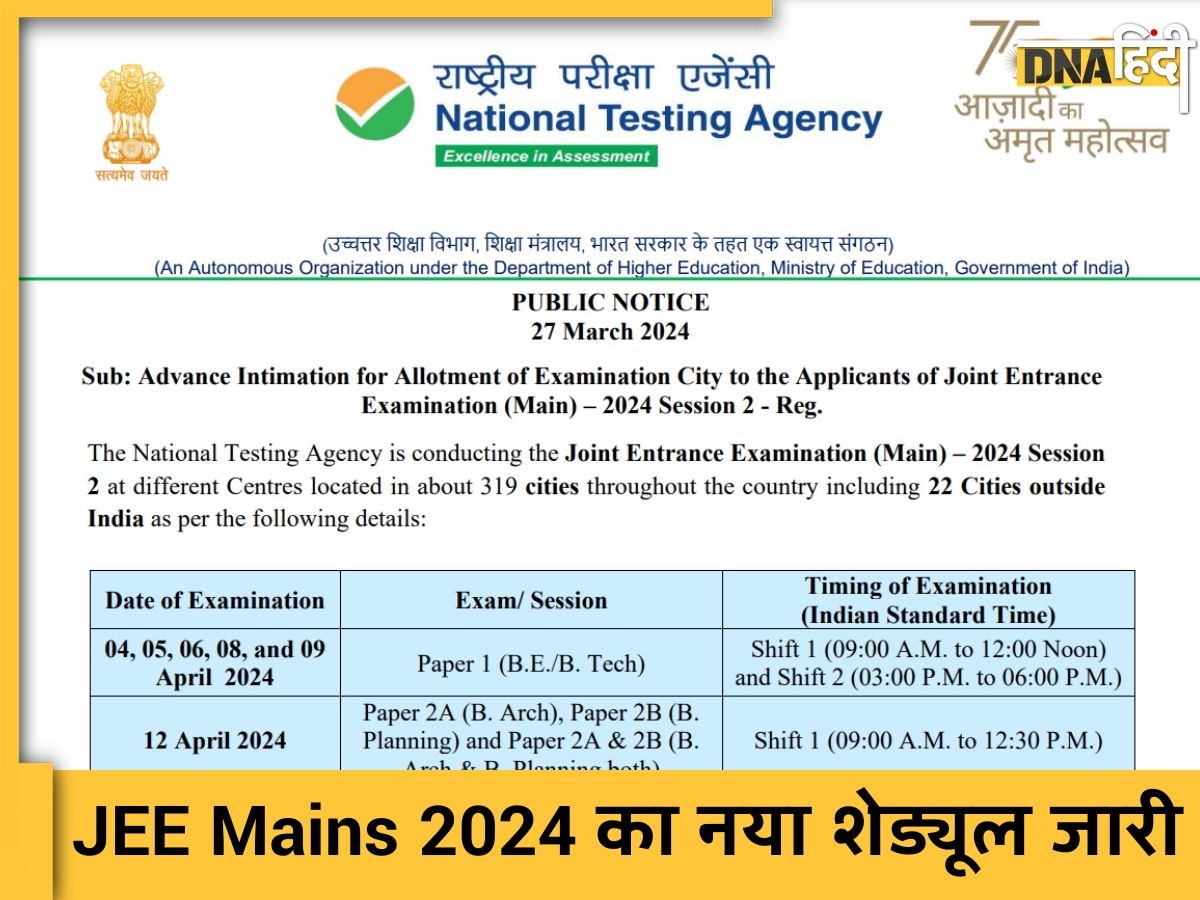 JEE Mains 2024 Revised Dates: एनटीए ने बदली जेईई मेन्स-2024 एग्जाम की तारीख, जानिए क्या है नया शेड्यूल