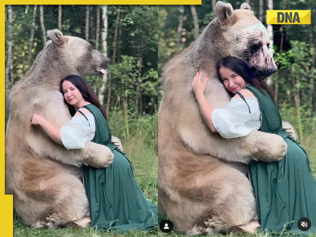 Viral video: Woman cuddling massive bear stuns internet, watch