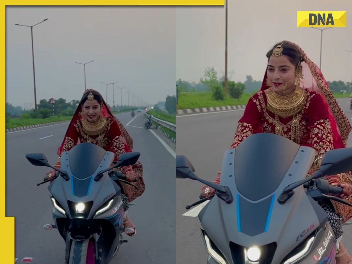 Woman in wedding dress rides sports bike viral video divides social media