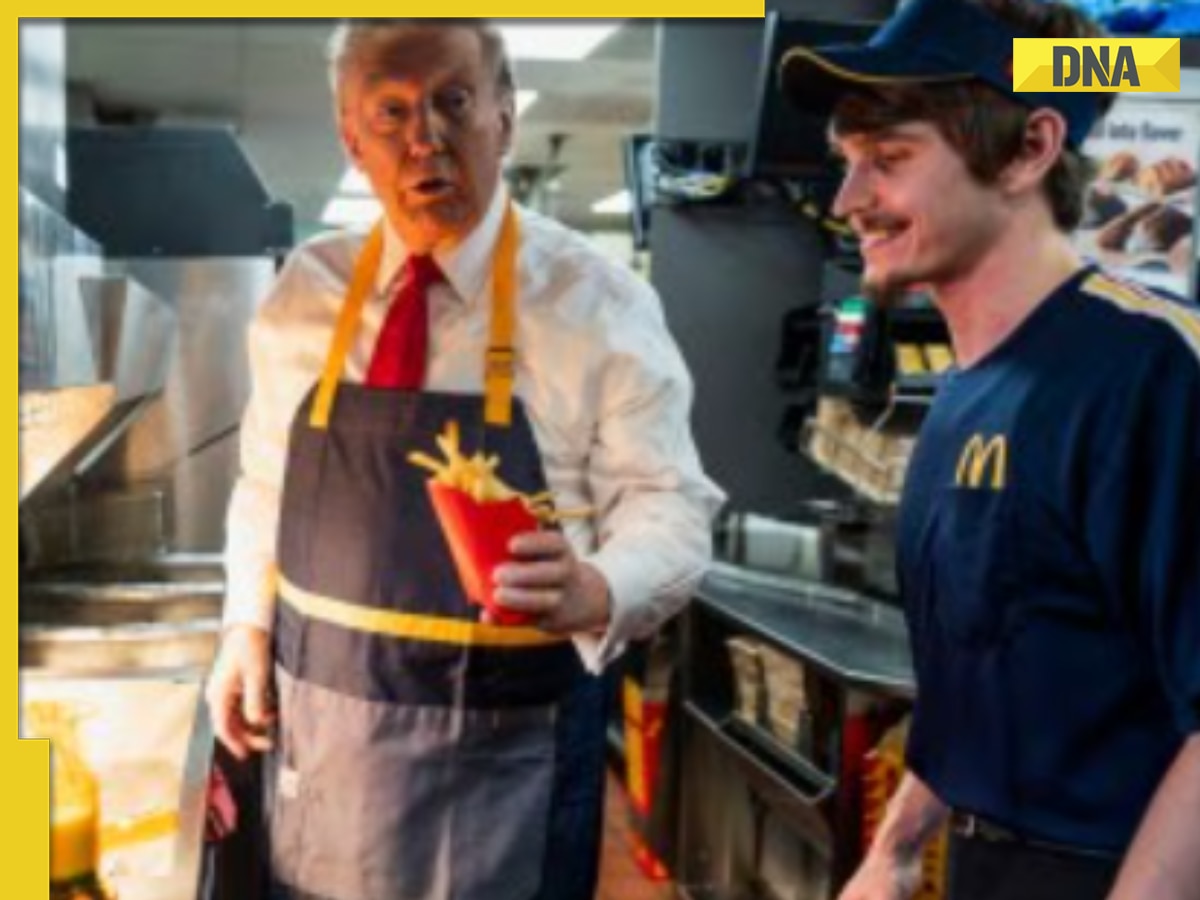 US Presidential Elections 2024 Donald Trump serves French fries, takes