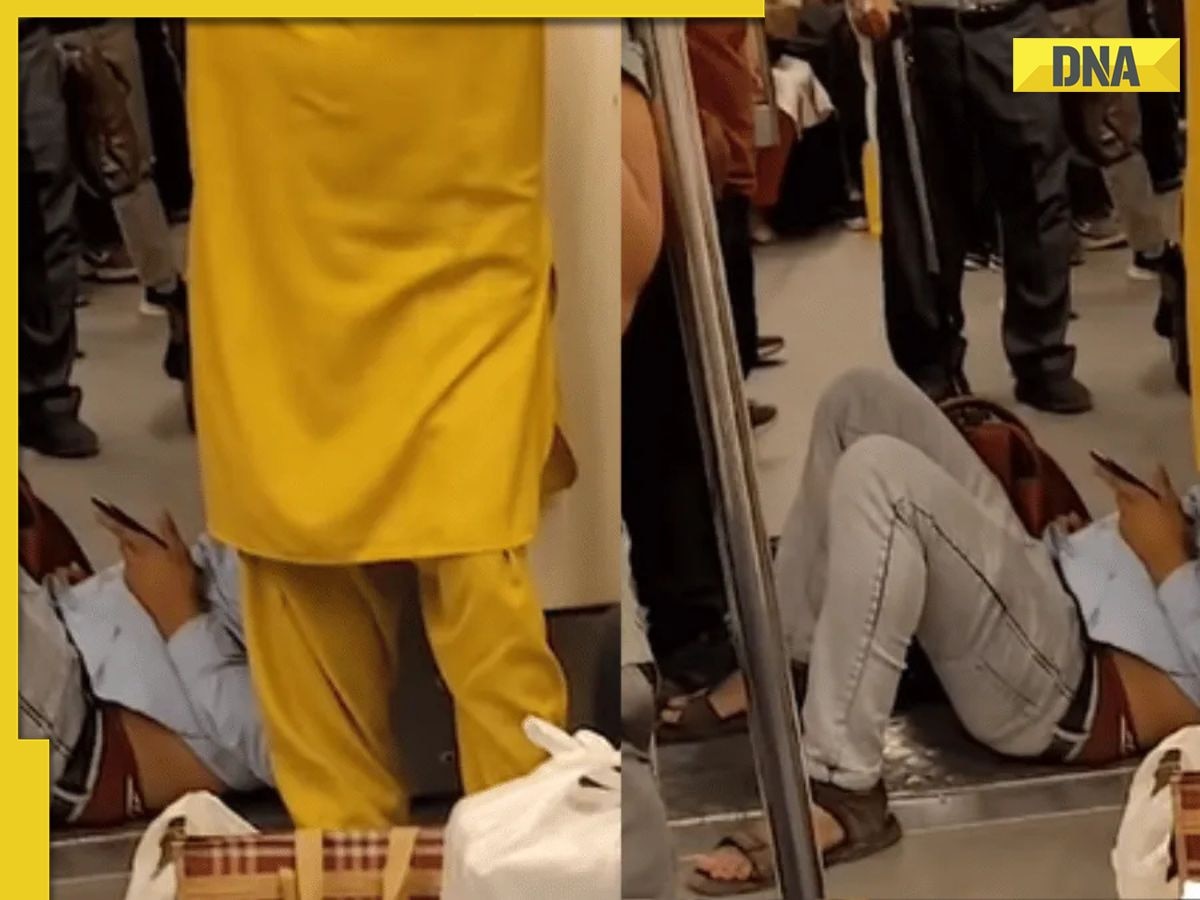 Viral video: Man casually lies on Delhi metro floor, leaves netizens divided