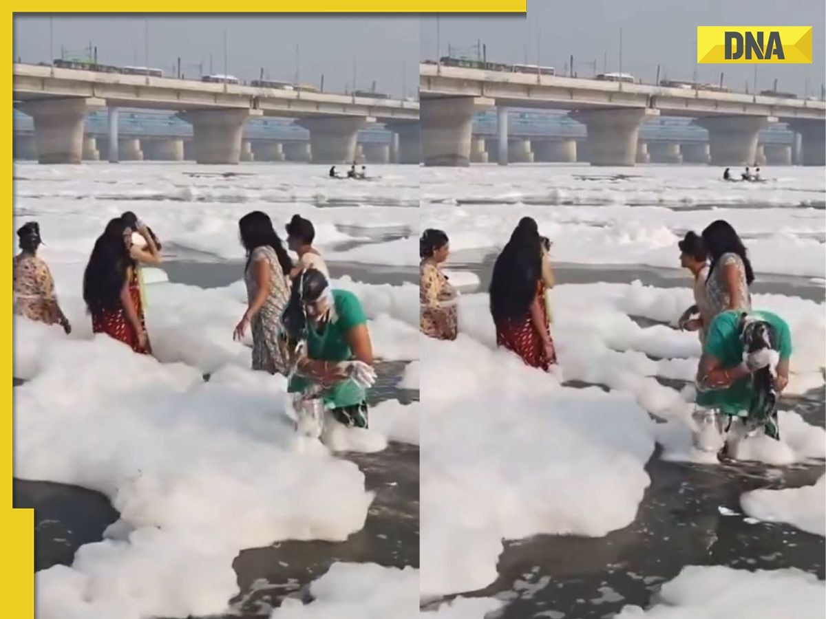 Viral video: Netizens react in shock as woman washes hair with toxic foam from Yamuna river, watch