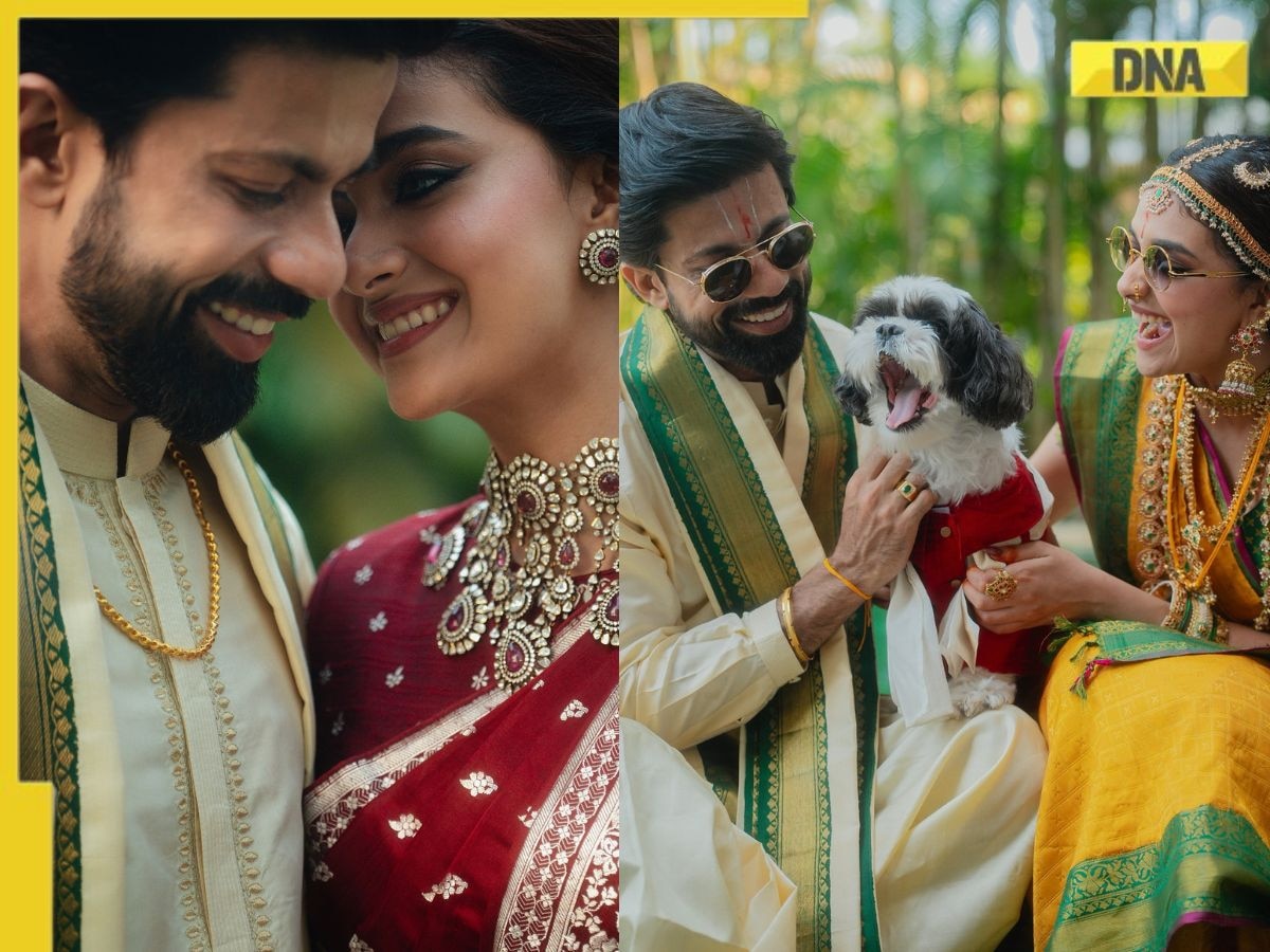 In pics: Keerthy Suresh weds longtime boyfriend Antony Thattil at traditional wedding in Goa, poses with their dog Nyke