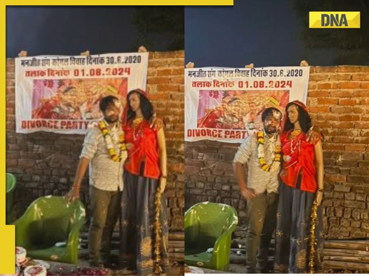 Viral video: Haryana man throws viral divorce party, poses with mannequin of ex-wife, Watch