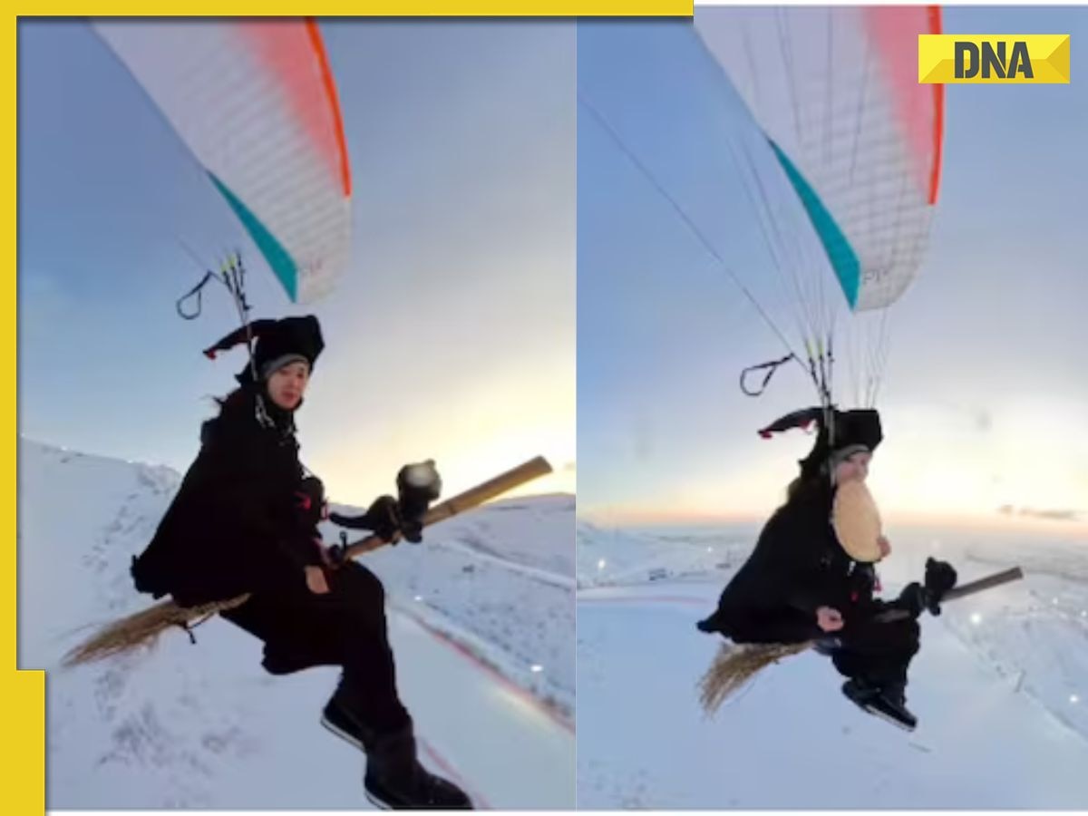 Watch: Woman paraglides on broomstick in witch costume, viral video amazes netizens