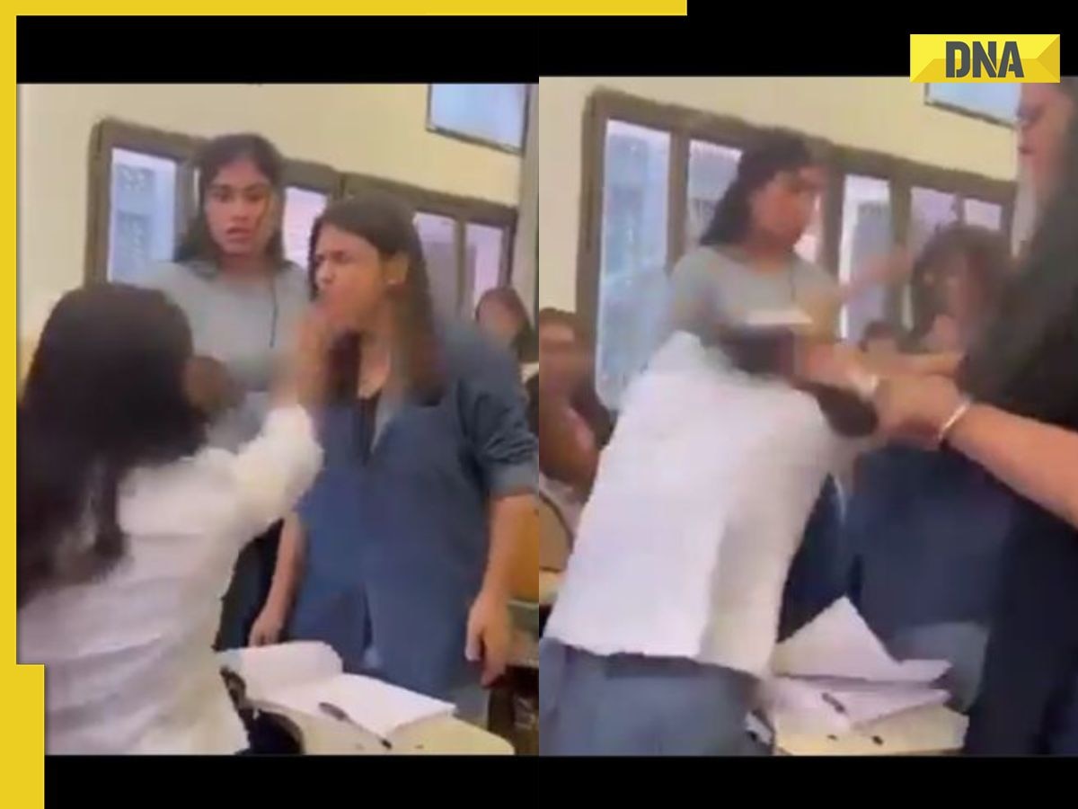 Watch: Fierce fight breaks out between girl students inside classroom; Viral VIDEO Captures Slaps, Kicks and Hair-Pulling