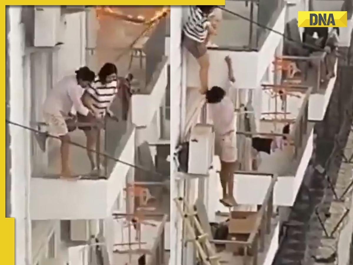 Massive fire at girls' hostel in Greater Noida, video shows two students attempting to jump out of balcony, WATCH 