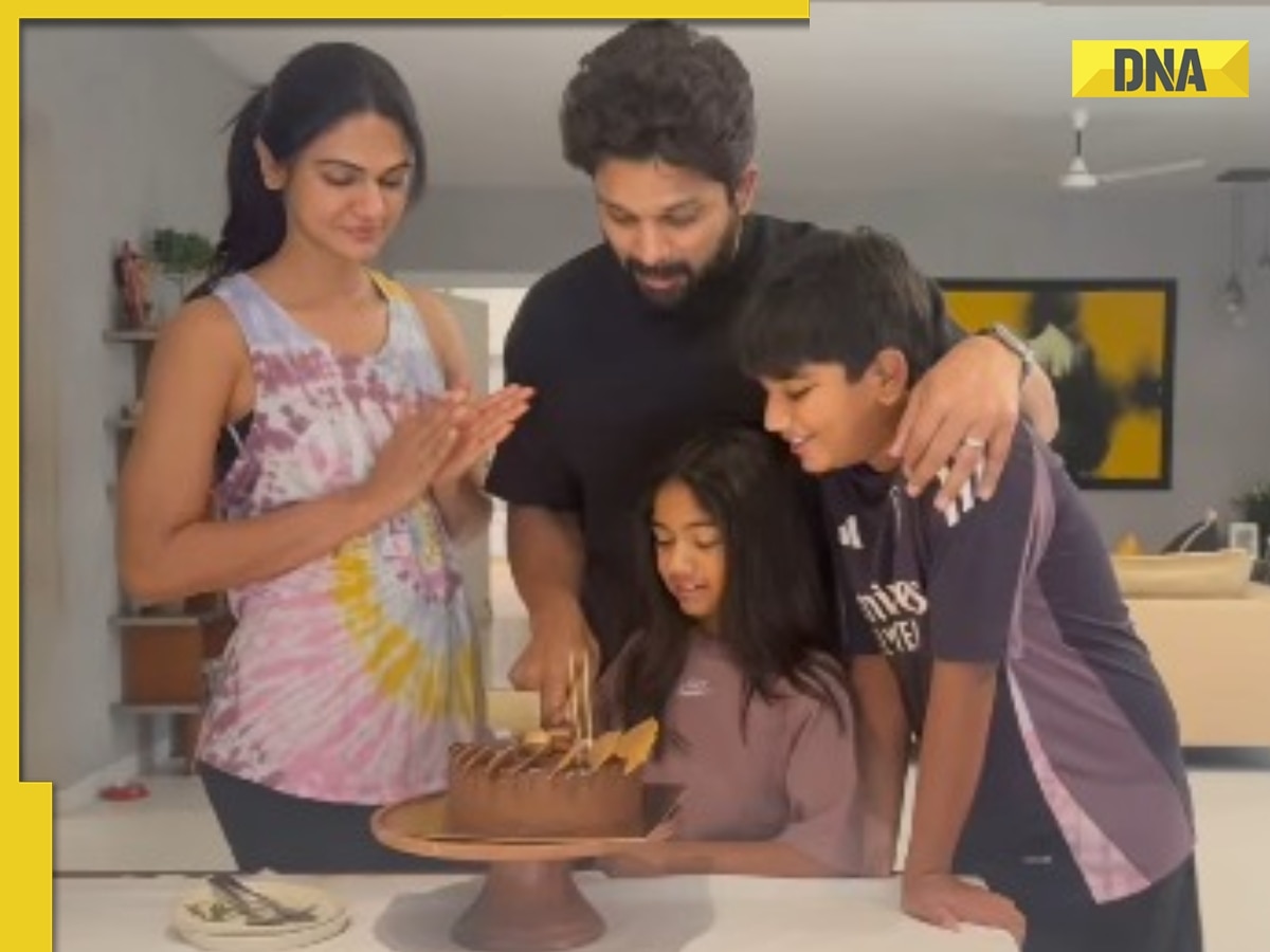 Allu Arjun cuts cake with wife Sneha and children, celebrates 43rd birthday with family