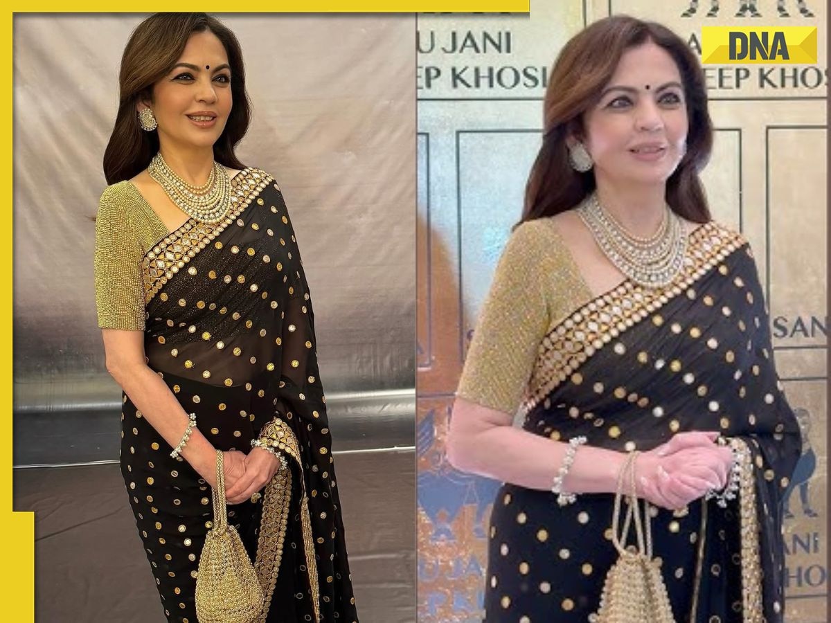 Nita Ambani dazzles in mirror-embellished black saree at Abu Jani Sandeep Khosla’s new store launch