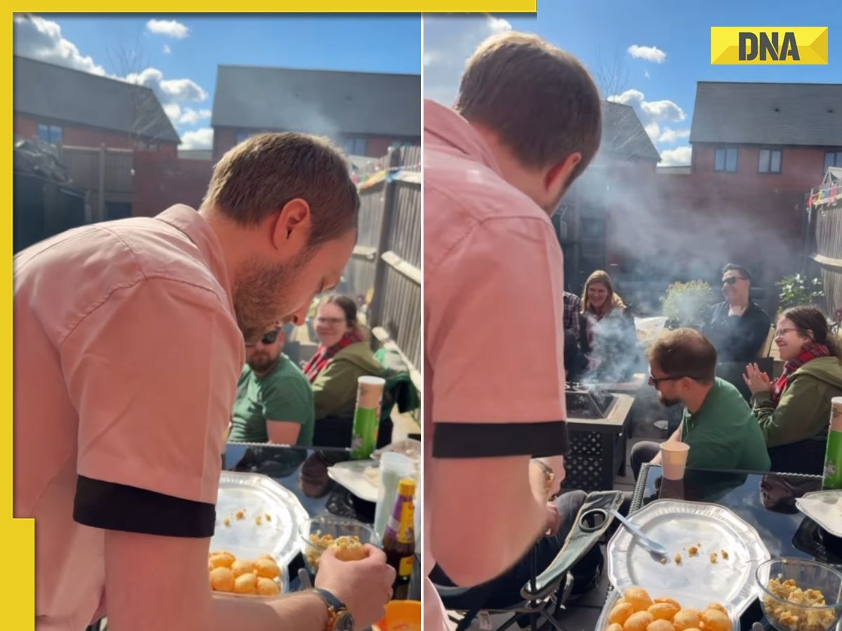 Video video: Indian woman films British husband teaching others how to eat golgappe, netizens call him 'desi jiju'