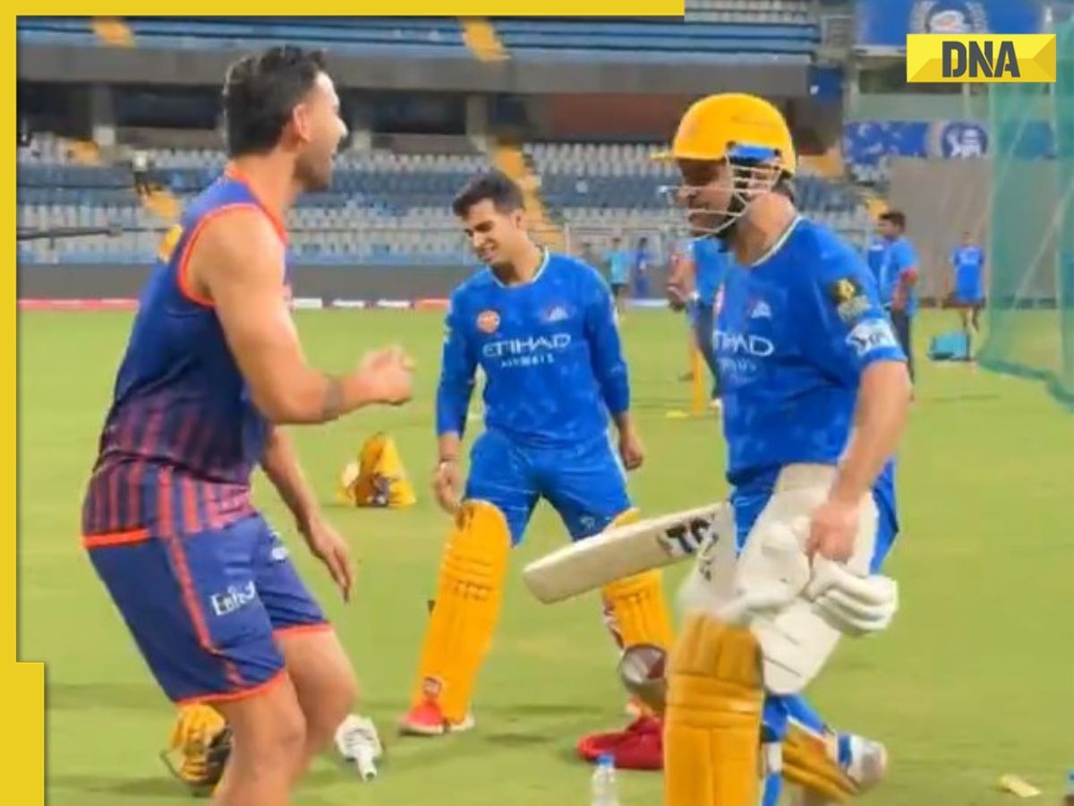 IPL 2025: MS Dhoni chases Deepak Chahar with bat in hand ahead of MI vs CSK clash, video goes viral
