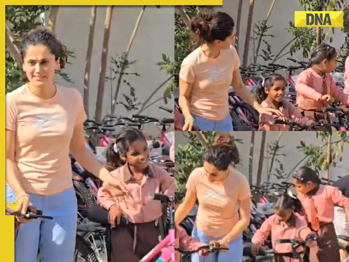 Viral video: Taapsee Pannu gifts bicycles and educational material to school girls, dances with them
