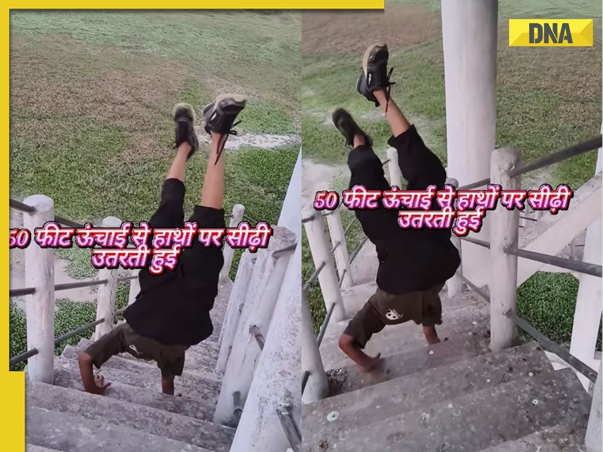 Little girl fearlessly descends 50-feet high staircase using her hands, leaves internet in disbelief! WATCH viral video 
