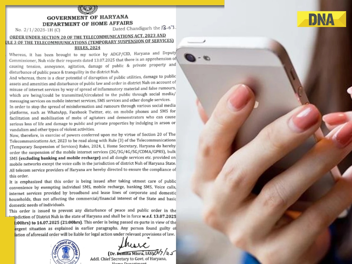 Haryana: Internet, SMS services suspended in Nuh for 24 hours due to...; banking services continue