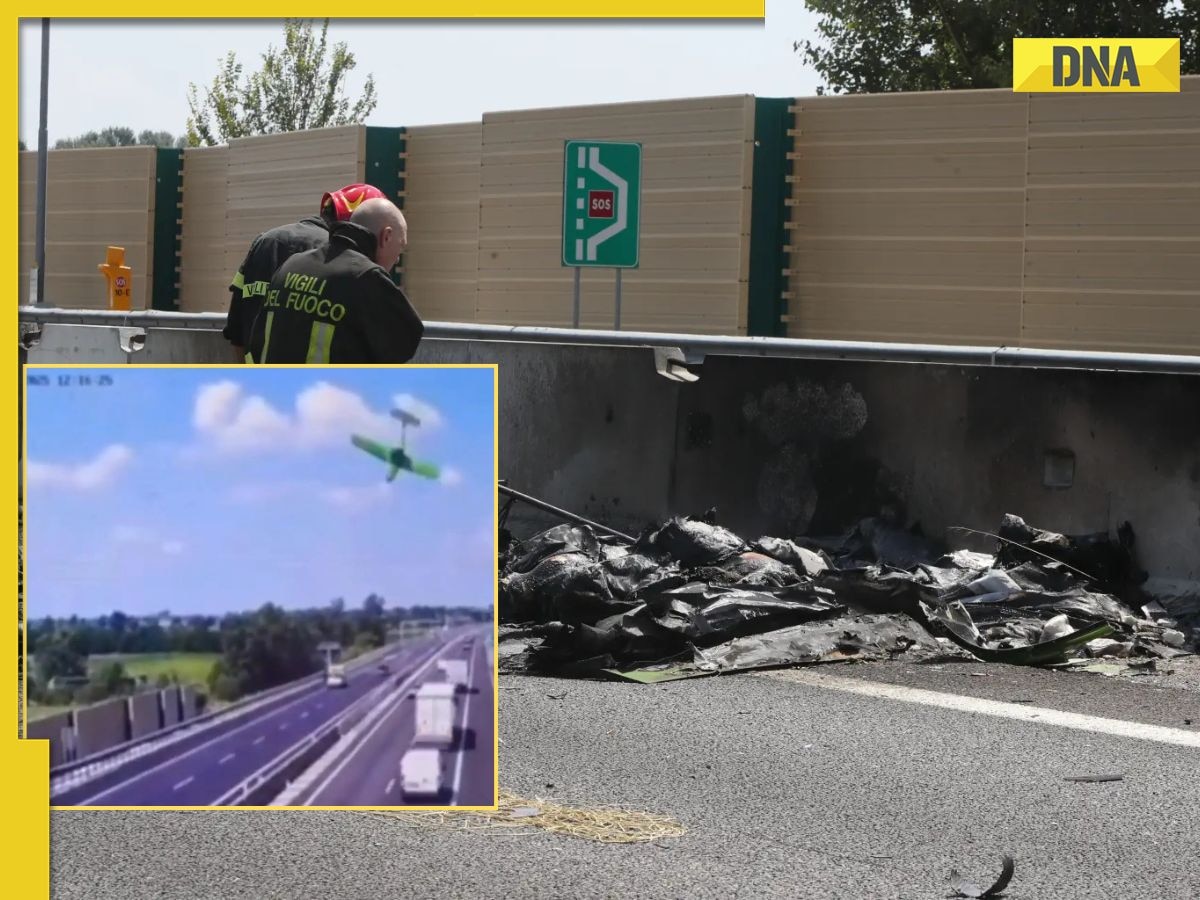 Plane loses control mid-air, nose dives, crashes straight onto busy highway in Italy, 2 killed in explosion, watch video