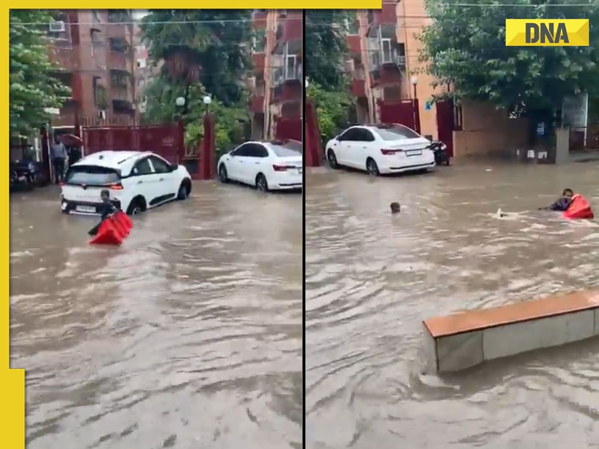 Gurugram rains lead to waterlogging, traffic snarls; children spotted swimming on flooded roads, watch viral video 