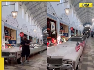 World’s 100-ft car with helipad stuns viewers as tiny one-door car goes