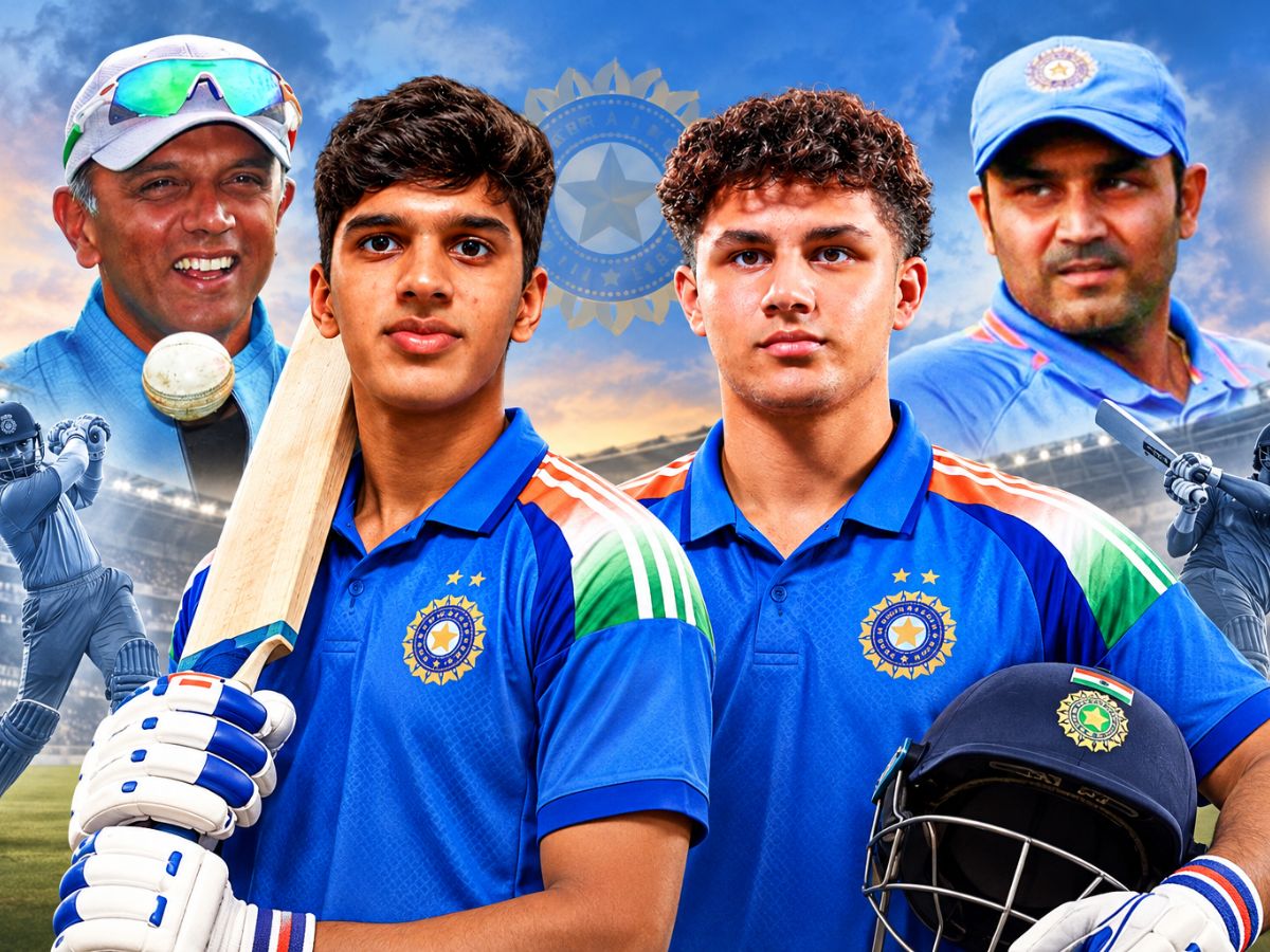 Famous surnames, reversed roles: Anvay Dravid blazes late cameo, Aryavir Sehwag anchors top order in India U19 win