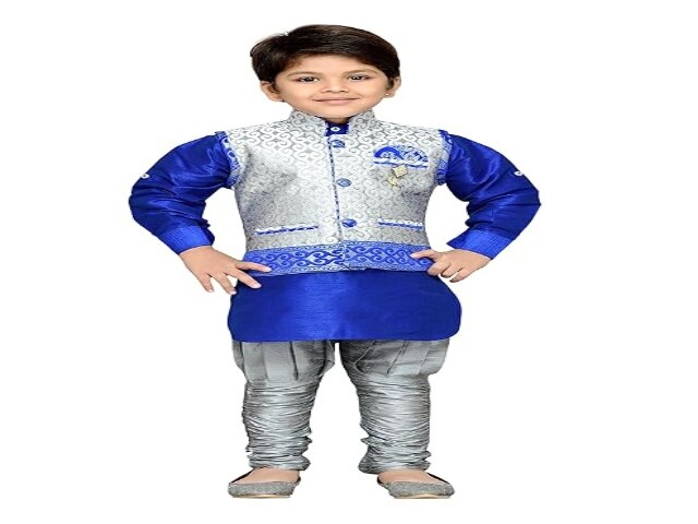 AJ DEZINES Boy's Silk Cotton Kurta, Pyjama And Waistcoat Set