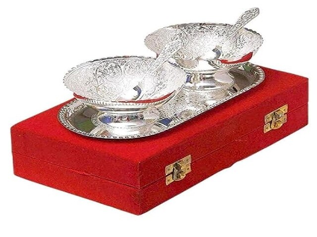 JR Gifts And Handicrafts Brass Silver Plated Floral Bowls