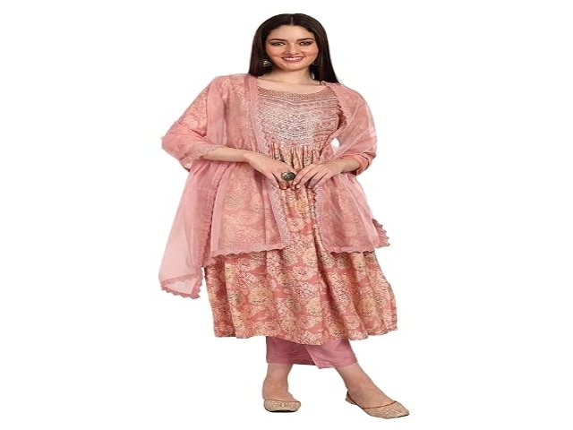 Naixa Women's Peach Chanderi Kurta with Pant