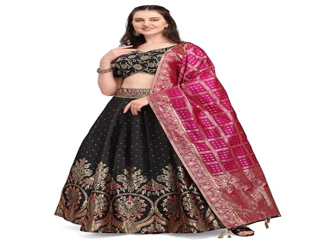 PURVAJA Women's Jacquard Semi-Stitched Lehenga choli