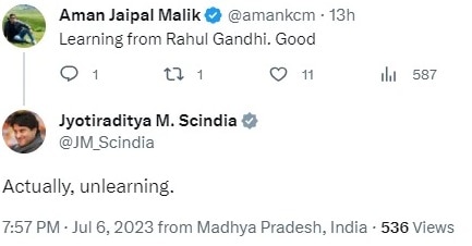 Jyotiraditya Scindia tweet reply