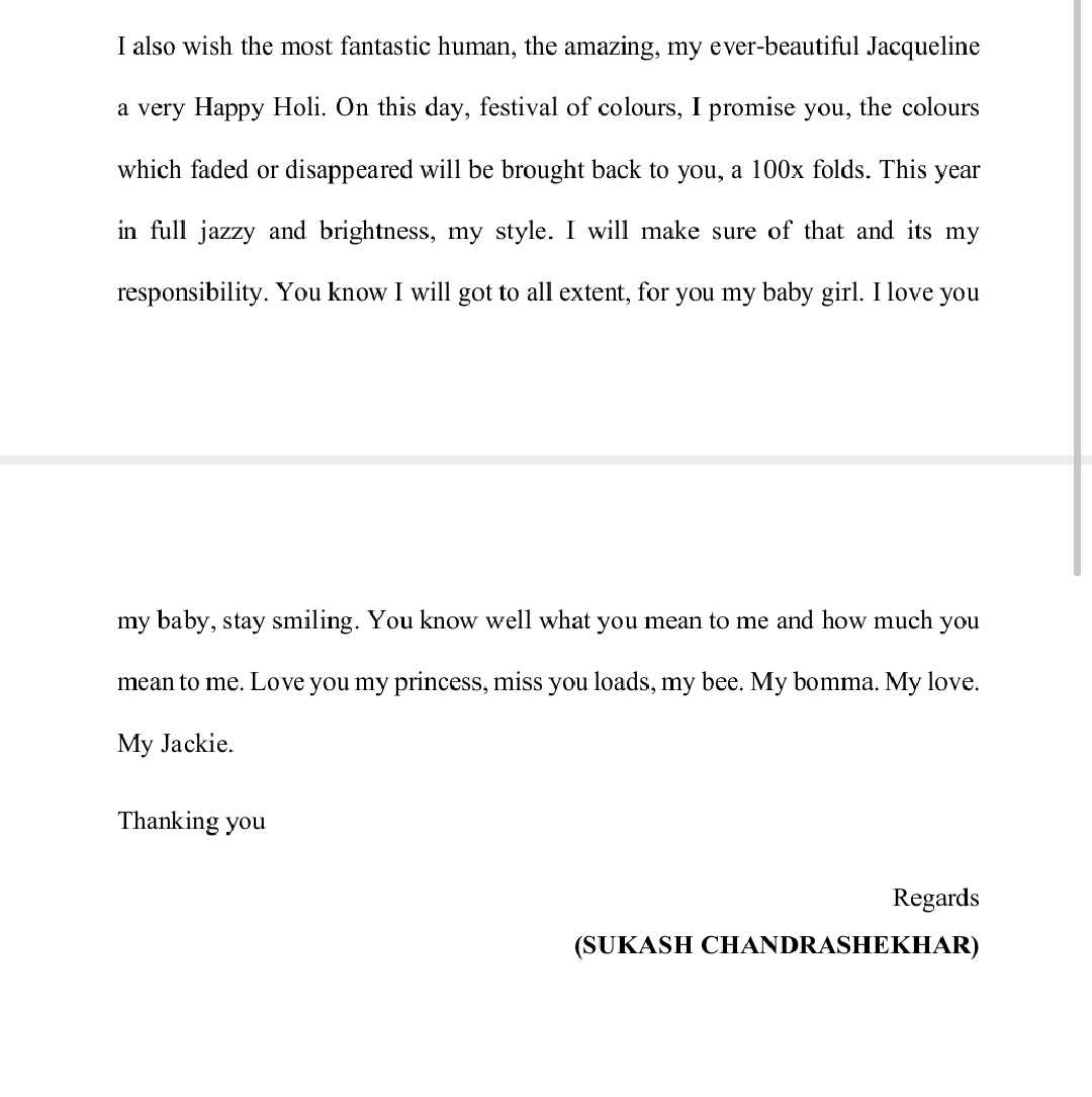 jacqueline fernandez sukesh chandrasekhar Love Letter