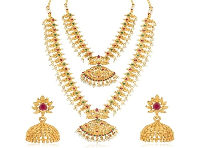 Sukkhi Classic Pearl Gold Plated Peacock Long Haram Necklace