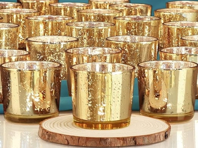 The Purple Tree Glass Gold Mercury Candle Holders