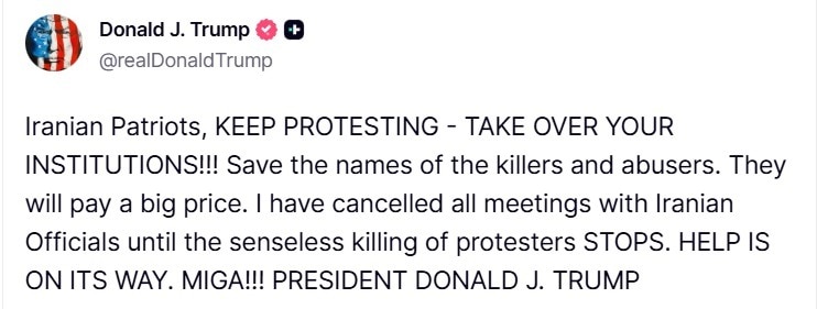 ईरान में देशव्यापी आंदोलन के बीच ट्रंप ने कर दिया बड़ा ऐलान