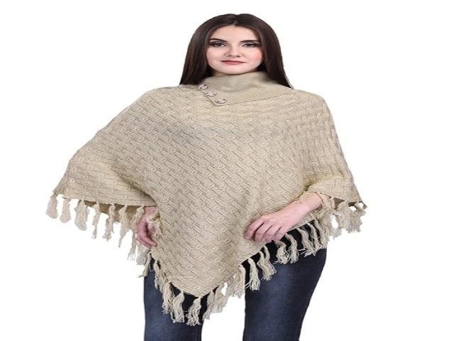 eWools Women's Wool Long Length Poncho